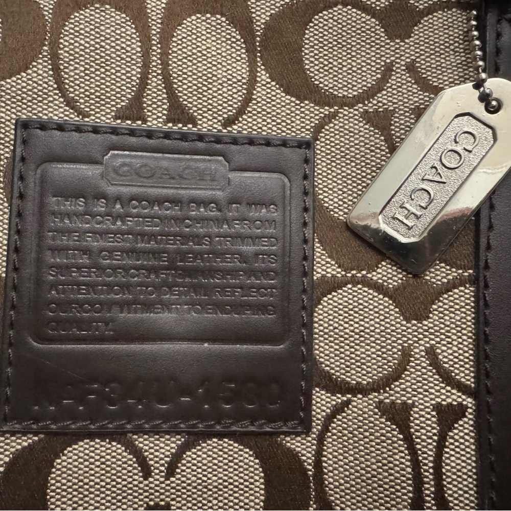 Coach duffle bag khaki/brown w/strap slight wear/tear. - Picture 4 of 14